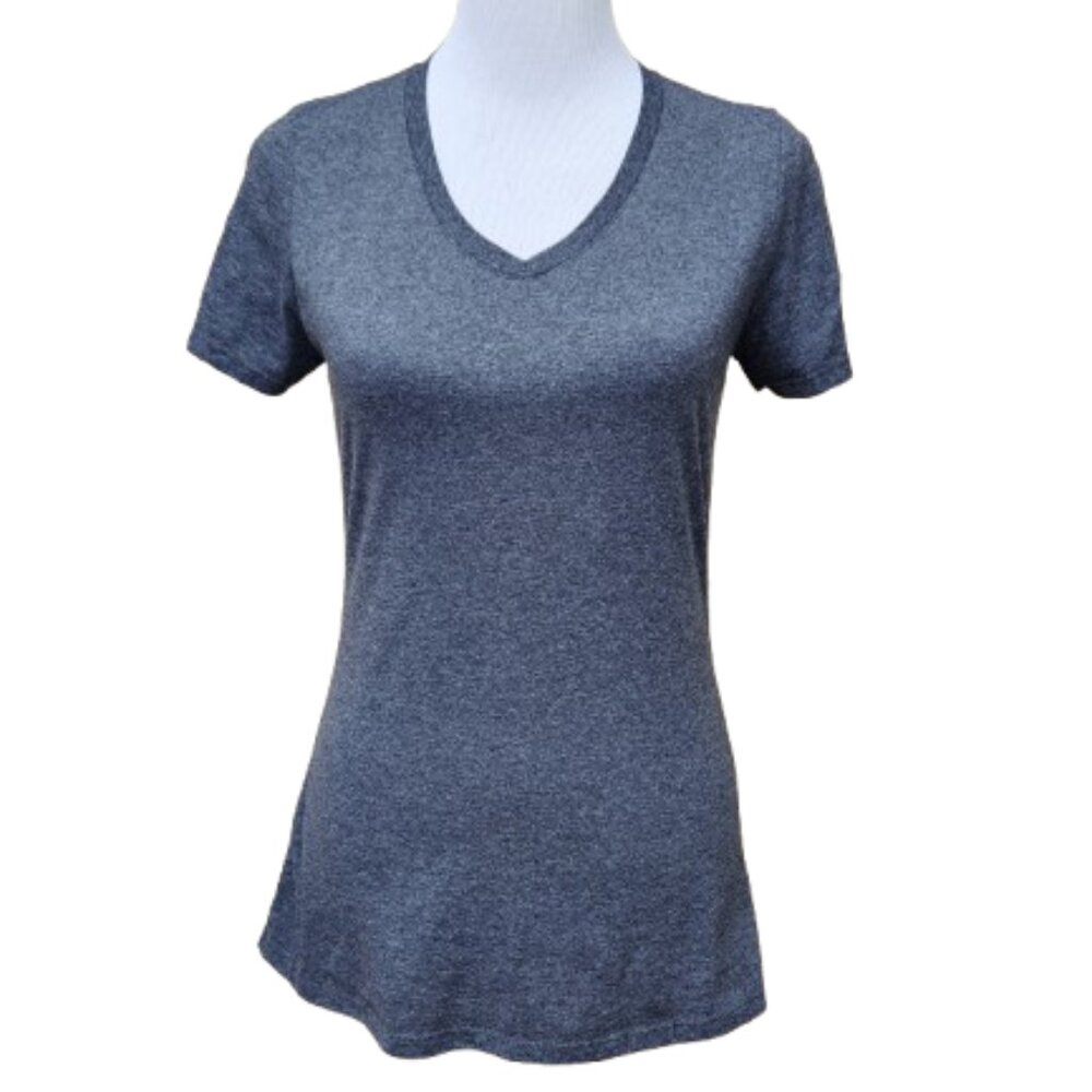 Jerzees Basic Gray T-Shirt V-Neck Short Sleeves Solid Casual